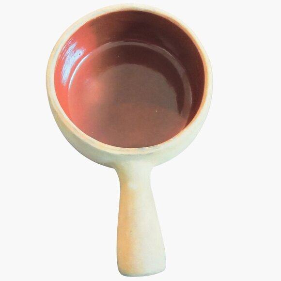 Clay Pot Cooking  Bowl Primitive Handled Bowl Glazed Stoneware Vintage Crock - Picture 5 of 6